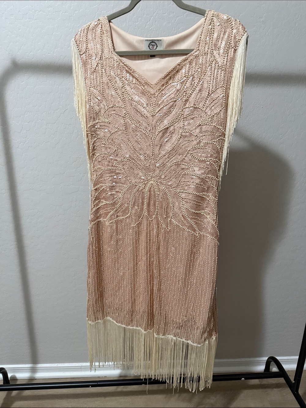 Banned Apparel Beaded Fringe Evening Dress - Blush Pink